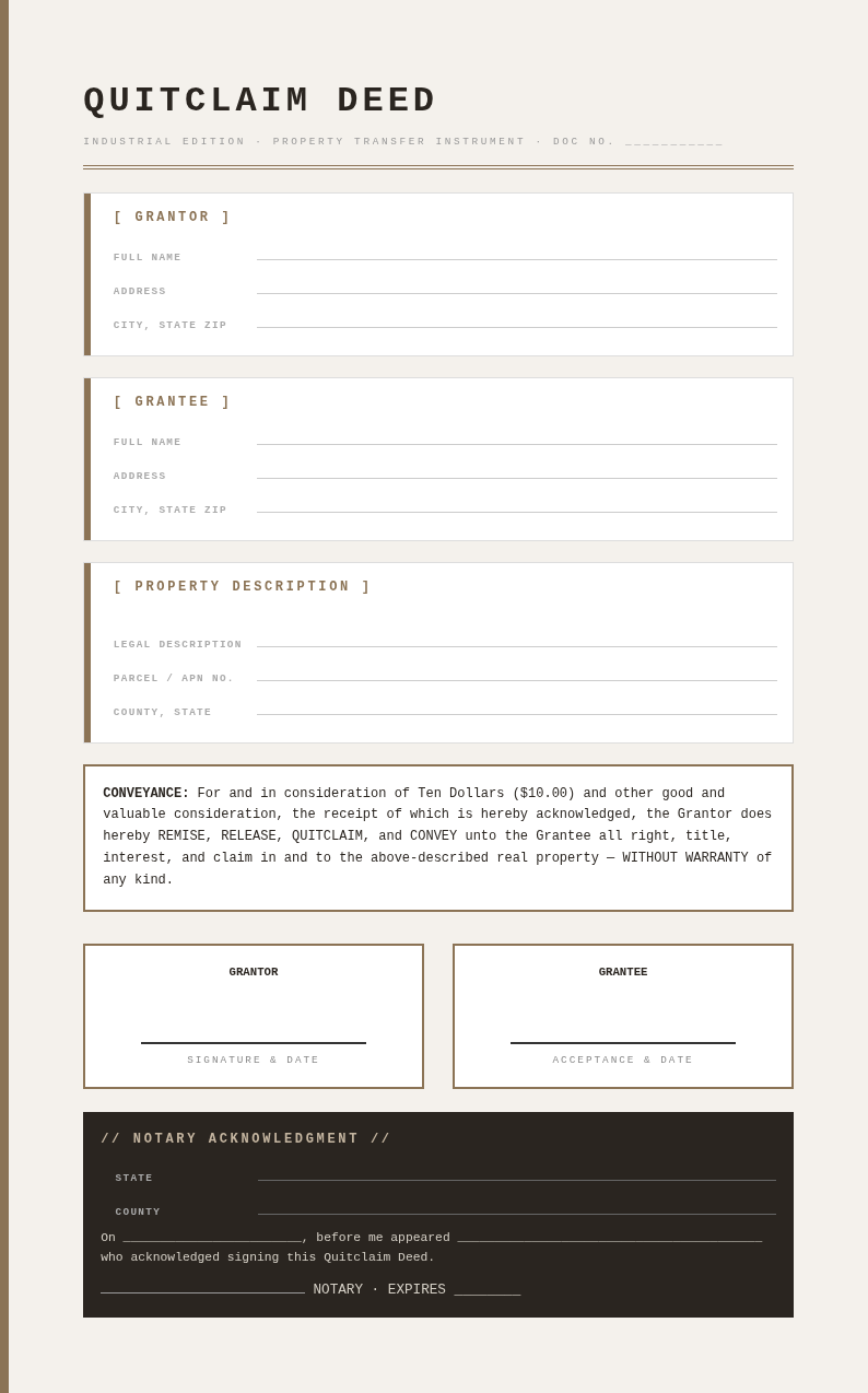 Industrial raw quitclaim deed